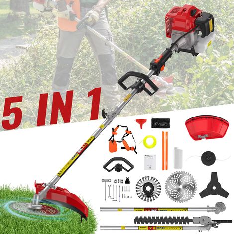 Débroussailleuse thermique 52cc 5-en-1 – 2,5 kW, 11 000 tr/min, coupe-bordures multifonction 2 temps, outil de jardinage 5 fonctions (tondeuse, taille-haies, débroussailleuse)