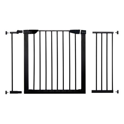 Barandilla para escaleras de 75-117 cm, puerta de seguridad extensible, color negro. (1/5)