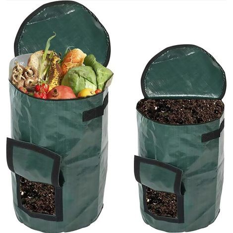Composteur,Lot de 2 Sacs de Compost de Jardin，bac à Compost Organique écologique avec Couvercle,2 tailles-57L-125L (1/5)