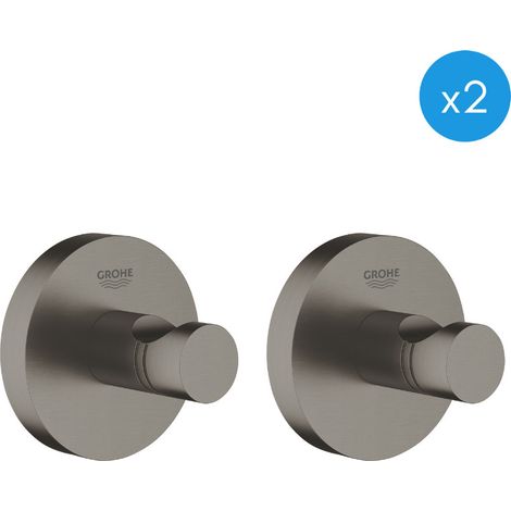 Grohe Essentials Set mit 2 Wandhaken, Hard Graphite Gebürstet (40364AL1-DuoEssential)