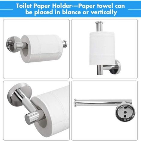 Lot de 5 accessoires de salle de bain en acier inoxydable SUS304 épaissir porteserviettes en acier inoxydable,Argent (1/4)