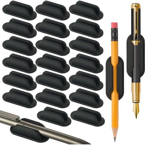 Lot de 20 porte-stylos autocollants - Porte-marqueurs réutilisables en silicone pour bureau, mur et cahier, noir - Fournitures de bureau et scolaires (1/5)