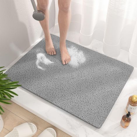 1 Tapis De Douche Antiderapant, 80x60cm Avec Drain, PVC Luffa Pour Salle De Bain, Séchage Rapide, Gris (1/5)