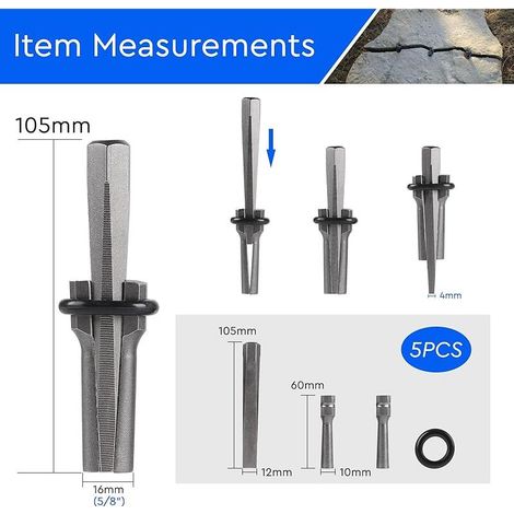 5 Pièce Coin Pour Fendre Le Pierre 16mm(5/8 Pouce), 105mm Cales Fendantes pour Roches en Acier au Carbone avec Coniques et Rondelles Élastiques, Plug Wedge et Plumes Cales pour Granit Marbre (1/5)