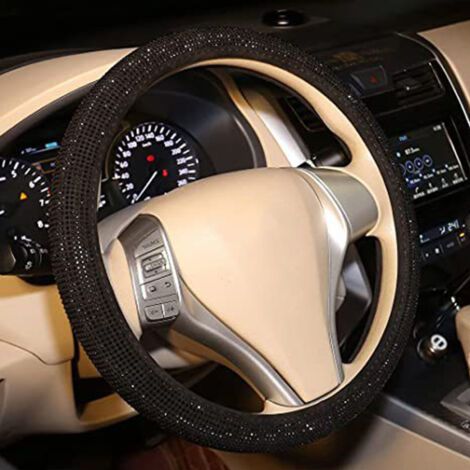 DEESSE SHOP-Housse de Volant de Voiture, 15 Pouces, Facile à Installer, Universelle, Confortable, Diamant, Protection de Volant Brillante pour Les Femmes pour la Plupart des Voitures (Diamant Noir)