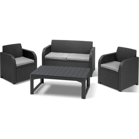 Set da Giardino Divano 2 Poltrone e Tavolino in Resina Keter Carolina Lounge Antracite (1/10)