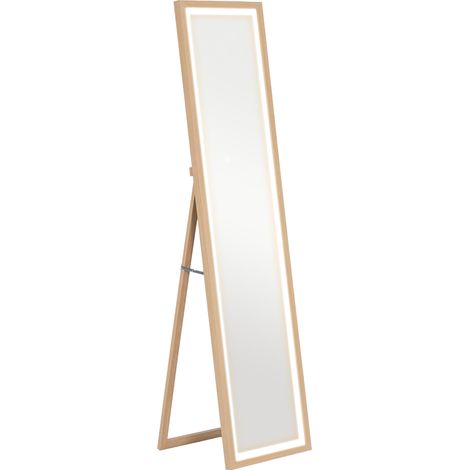 Grand miroir sur pied rectangulaire, mural ou sur pied, 40 x 160 cm, avec éclairage LED tricolore, chêne (1/5)