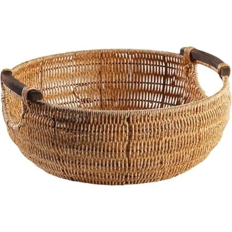 Panier à Fruits Rond Tressé, Panier de Rangement en Rotin, Paniers de Rangement Décoratifs, Corbeille a Fruit Présentation Tissé, Organisateur pour Cuisine, Légumes, Table, 33.5 Cm X 15 Cm (1/5)