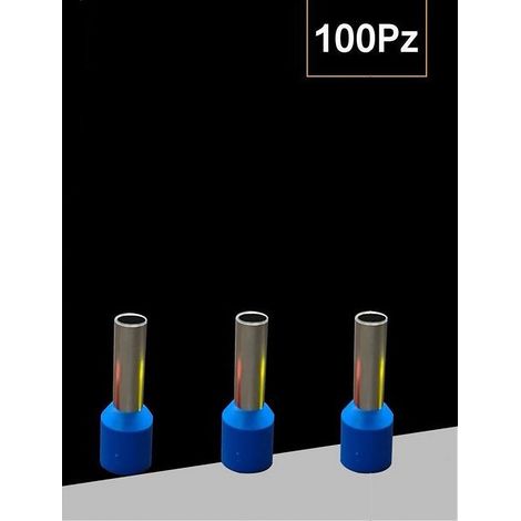 Confezione 100 Pz Tubetto Capicorda Isolato Per Cavi 16mm² Terminale 12mm E16-12 Bleu (1/4)