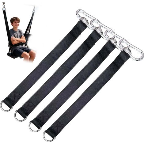 Kit de Suspension hamac 6 pièces pour Arbre ou Mur Sangles 29 cm avec Anneaux en D et mousquetons Noir Fixation Robuste pour balançoires, chaises suspendues et hamacs (1/5)