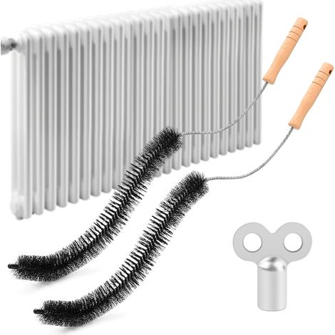 Brosse De Nettoyage Pour Radiateur Avec Clé De Purge [Lot De 2] Brosse De Nettoyage Pour Radiateur, Longue De 70 Cm, En Nylon - Brosse Chauffante Avec Manche En Bois Pour Un Nettoyage Flexible