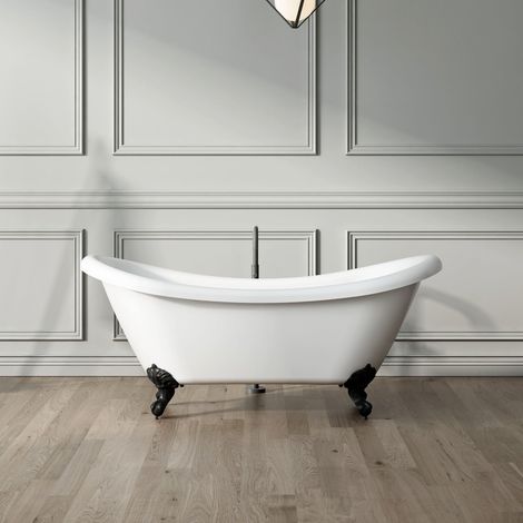 Baignoire sur pieds rétro DARLINGTON Blanche 175 cm Pieds d'Aigle Noirs