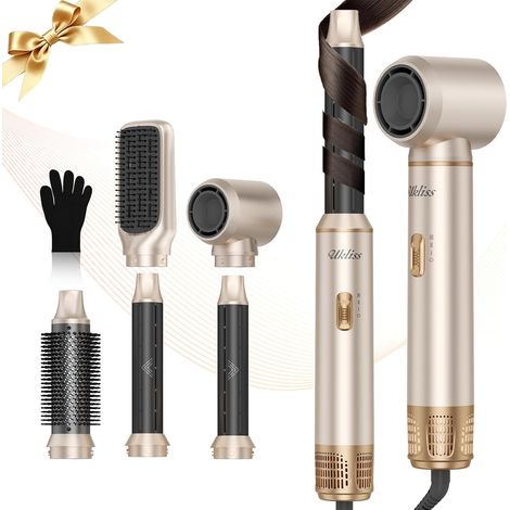 5 in 1 Hairdresser Kit with 1000W Round Brush with Air Curl, Hot Air Brush, Hair Dryer Brush, Hair Dryer, Straightening Brush, for Drying and Styling - Silver (1/5)