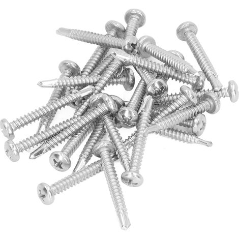 50 Vis à bois autoforeuses tête ronde, inox 304 A2 M4.2x32, lot de fixations pour menuiserie (1/5)