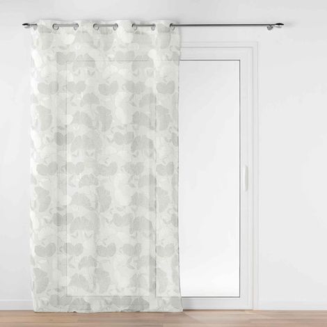 Voilage a oeillets 140 x 240 cm effet lin tissé imprimé Ginko Blanc (1/5)
