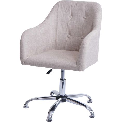 Chaise de salle à manger HWC-L92, chaise de cuisine avec accoudoirs, pivotante réglable en hauteur métal - textile crème (1/5)