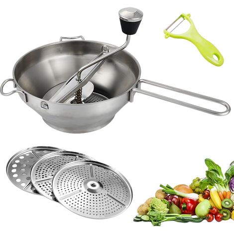 1 Moulin À Légumes, Acier Inoxydable, 3 Disques Perforés, Éplucheur Inclus, Pour Purées Confitures Fruits (1/5)