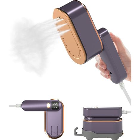 Défroisseur vapeur de voyage pour vêtements - Défroisseur portable de voyage 1200 W, format de poche, 3 niveaux de vapeur, écran LCD, chauffe rapide en 10 secondes, idéal pour chemises,(gris violet) (1/5)