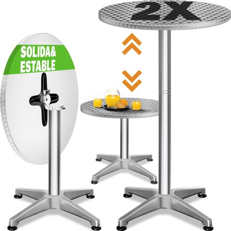 Casaria Mesa Bar y Bistró 2 en 1 Aluminio Ø60cm Tablero Acero Inoxidable Plegable Altura Extensible 70cm - 115cm Mesa de Pie Alta Redonda Fiestas Mesita Auxiliar Altura ajustable / plegable (1/7)