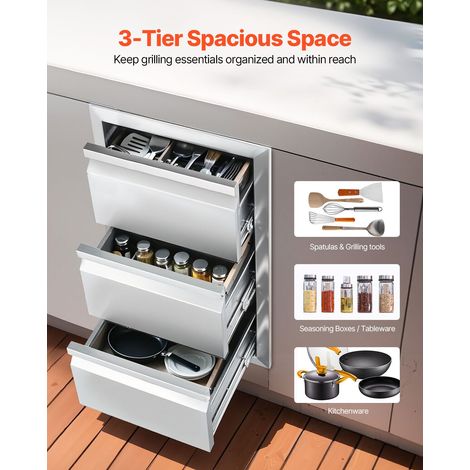 Tiroir d'accès triple en acier inoxydable 201 pour îlot BBQ cuisine extérieure 48,3 cm x 66 cm (1/5)