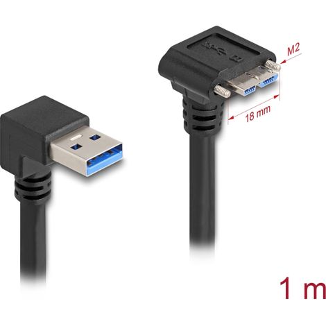 Delock Cable USB 5 Gbps USB Tipo-A macho 90Â° inclinado hacia abajo a USB Micro-B macho con tornillos 90Â° inclinado hacia abajo 1 m negro