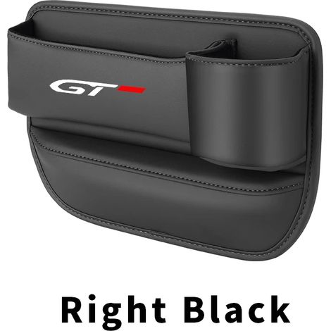 (Noir droit) Boîte de rangement pour l'espace entre le siège et le porte-gobelet, compatible Peugeot GT 5008, 4008, 3008 et 308. Pochette pour téléphone et clés. Accessoires intérieurs en cuir. (1/5)