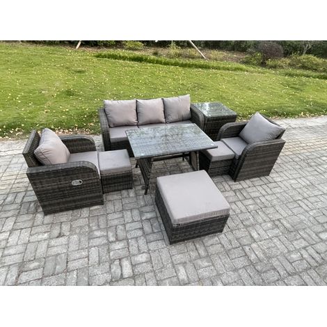 Fimous 8 places Ensemble de Meubles de Jardin avec Table à manger rectangulaire Chaise inclinable Canapé 3 places 3 Tabourets Table d'appoint (1/5)