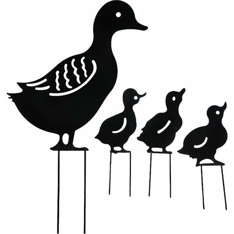 Deco Jardin Exterieur Metal, Canard Yard Art Jardin Statues Métalliques Déco Décoration de Jardin pelouse Chemin Trottoir Jardin - Style rétro européen (Canard-4 Pièce) (1/5)
