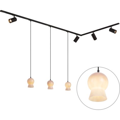 QAZQA Sistema de riel moderno negro con 4 focos y 3 luces (1/5)