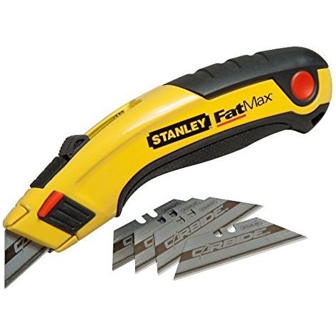 Stanley – Cutter rétractable ergonomique 170mm avec 5 lames carbure – Système interlock sécurisé – Compatible lames trapèze – 710778