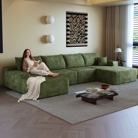 Divano angolare modulare senza struttura rigida da 340 cm con chaise longue a L, divano modulare moderno con seduta profonda, nessun montaggio richiesto, divani a compressione per soggiorno, camera da (1/5)