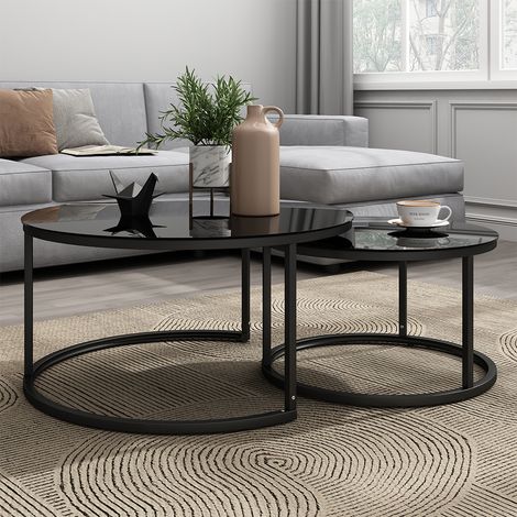 Set di tavolini Montreal, Nero, 77 x 77 cm 2 parti, Vicco
