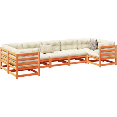 7-tlg. Garten-Sofagarnitur mit Kissen Wachsbraun Kiefernholz (1/5)