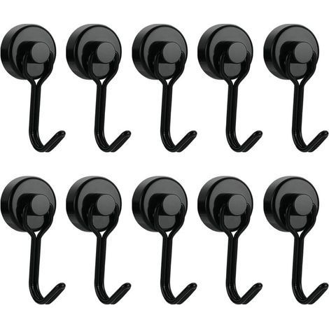 Magnetic Hooks, Heavy Duty Magnetic Hangers, Powerful Magnets for Hanging on Fridges, Maximum Load Capacity: 15kg, Black, Pack of 10