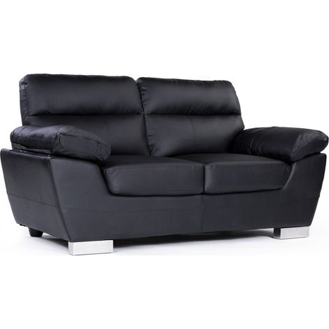 Habitat Et Jardin – Canapé fixe 2 places en cuir reconstitué noir – Dimensions 169 x 88 x 90 cm – Structure en bois massif – Confort optimal avec têtières