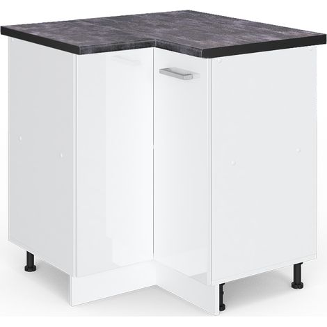 Eckunterschrank R-Line, Weiß Hochglanz, 75.6 cm, AP Anthrazit, Vicco