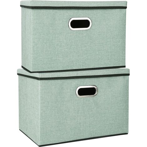 Youyijia 2 Pack Storage Boxes with Lids 45x30x30cm Large Collapsible Storage Baskets for Shelves Foldable Linen Fabric Storage Bins with Handle Cube Storage Unit for Organizing Clothes Toys(Green) (1/5)