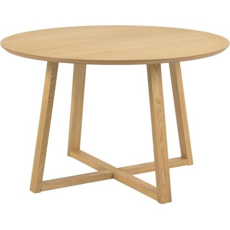 Table à manger ronde pieds croisés chêne naturel 4 places D120 - MOLY (1/5)