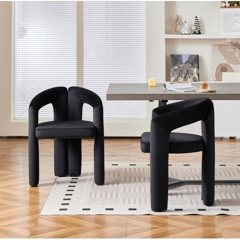 Set de 2 sillas de comedor negras de terciopelo con reposabrazos, carga máxima 150 kg (1/5)