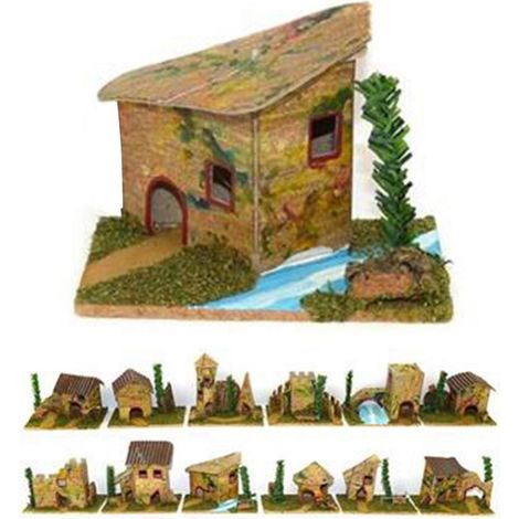 TrAdE Shop Traesio - Set 12 Casette Per Presepe Napoletano Natale Casa Presepio In Sughero 6x8x5cm - (1/3)