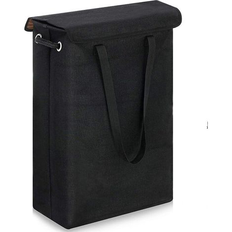 Cesto de ropa con tapa (negro) - 45L - Cesto de ropa grande, transpirable y plegable - Cesto de almacenamiento grande para ropa, dormitorio -Crezuo