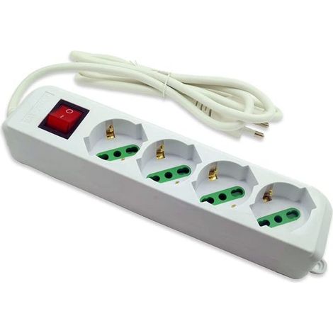 Multipresa schuko ciabatta elettrica a 4 posti polivalenti 10/16A con interruttore on/off 250V max 2500 watt cavo 1,5 m con spina italiana (1/5)