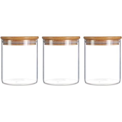 Bocal de rangement en verre avec couvercle en bambou pour une conservation hermétique, 450ml-3 Pack (1/4)