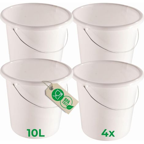 Novaliv 4 pièces seau 10L blanc avec échelle de mesure - seau de nettoyage 10 litres  28,5 cm Pratique et polyvalent avec échelle pour la maison et
