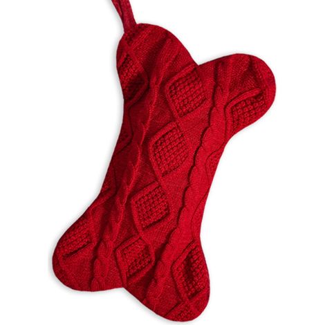 Chaussette De Noël En Tricot Forme D Os - Pour Chiens Et Chats - Décoration Festive Pour Cheminée Ou Arbre De Noël - Rouge - 1 Pièce (1/5)