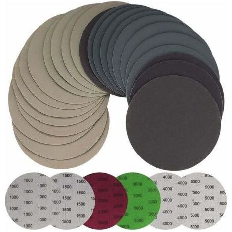 Pack of 30 round 125mm abrasive discs for orbital sanders, for metal and wood, grit 1000/1500/2000/3000/4000/5000