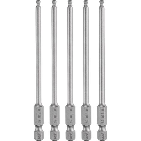 5Pcs Embout de Tournevis Hexagonal à Tête Sphérique 3mm (H3.0) Embout 1/4" Tige Hexagonale 100mm (4") Long Magnétique Embout de Tournevis Métrique en Acier S2 (1/5)