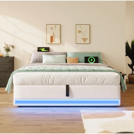 Bett 140x200 Polsterbett mit Stauraum LED USB OKMYHOME (1/5)