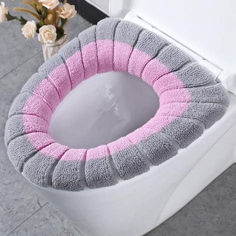 Housse siège WC gris lavable épaisse et lavable rose et gris (1/4)