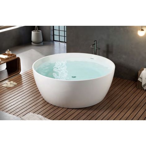 Azura Home Design – Baignoire ronde 150cm – Acrylique sanitaire – Hauteur 58cm – Pose libre – Pour 2 personnes – Design moderne et épuré